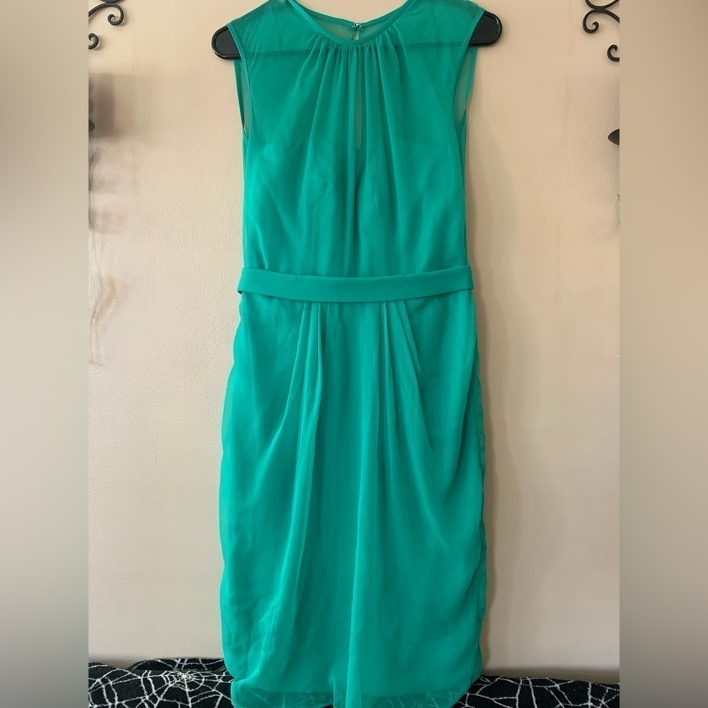Lela Rose Chiffon Sleeveless Green Mini Dress with Belt Size 8